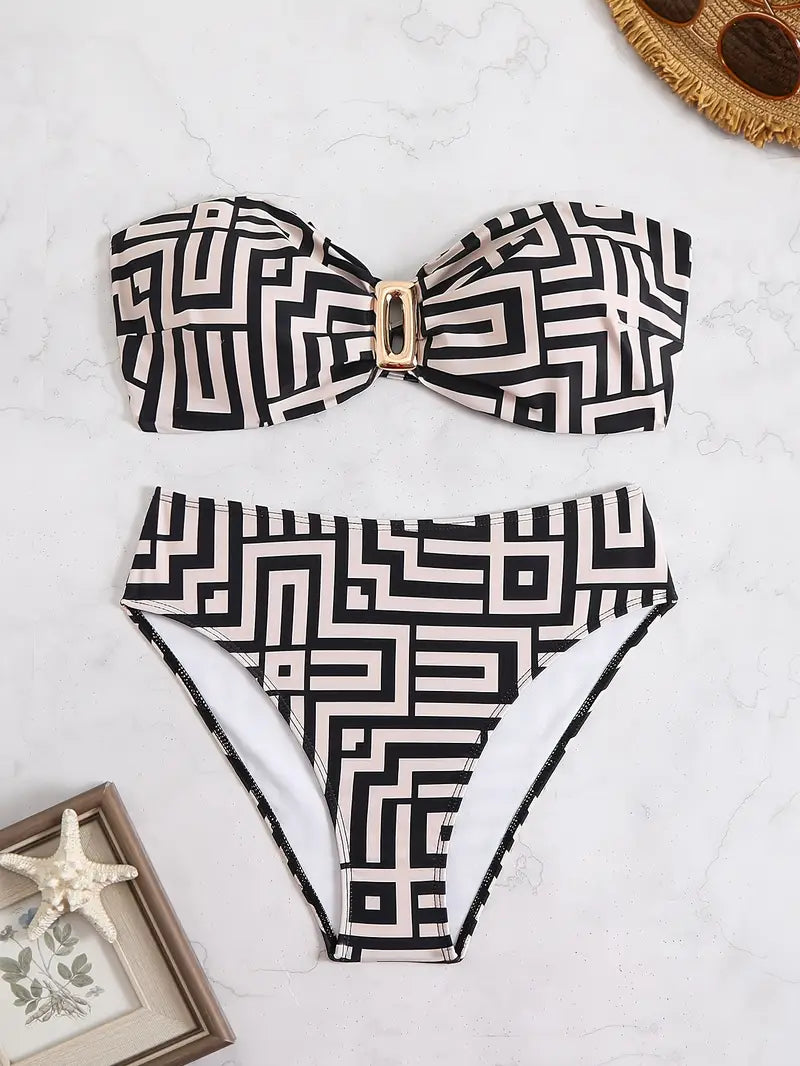 Victoire | Trendy Geometrische Bandeau Bikini Set