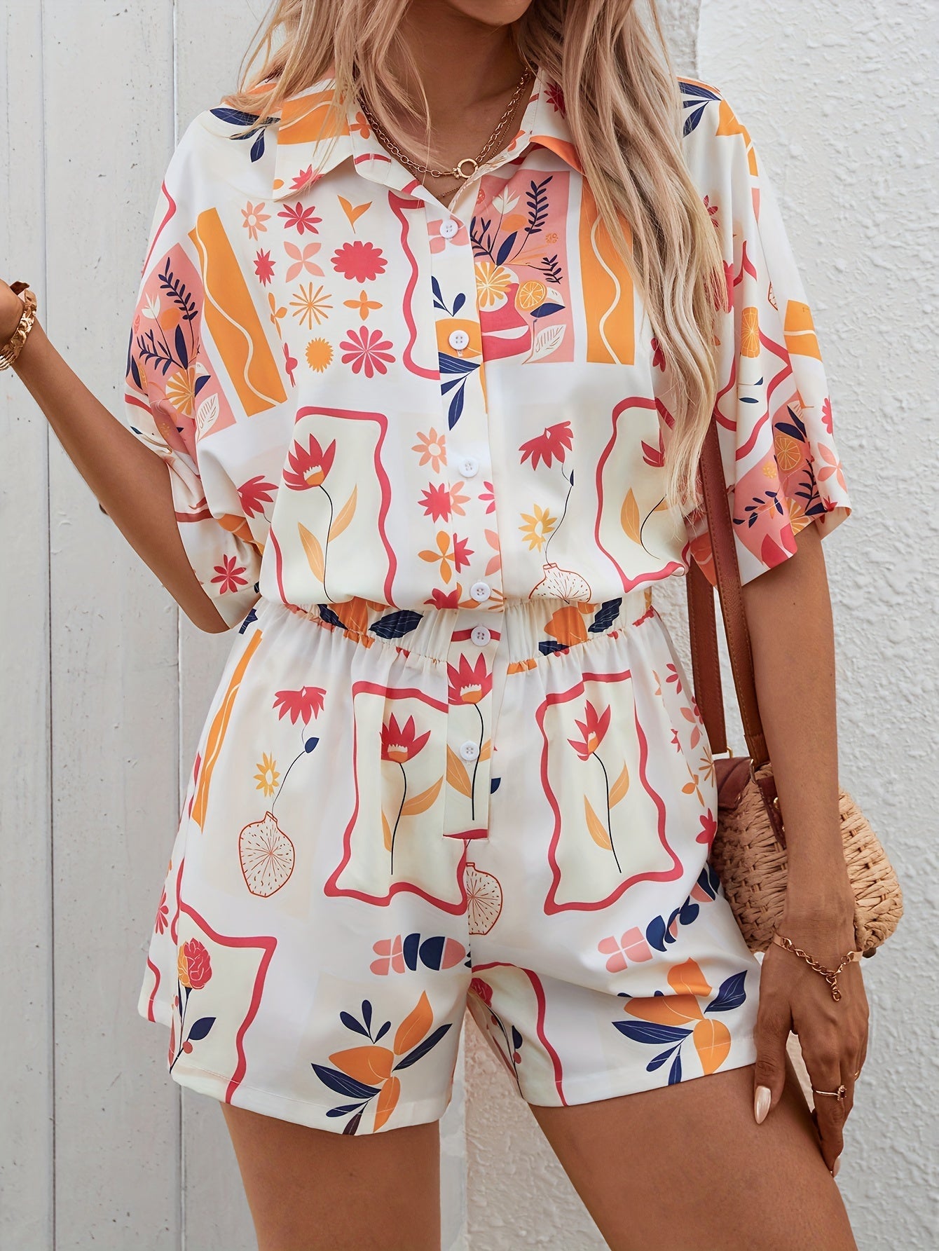 Mila | Dames Korte Set met Levendige Zomerprints