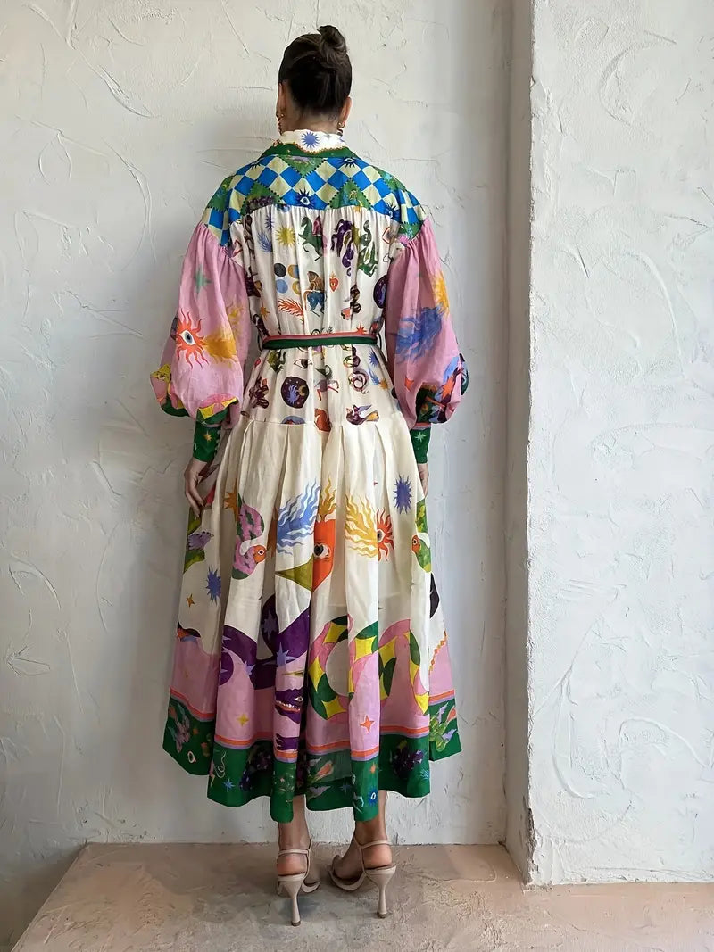 Adeline | Zwierige maxi-jurk met abstracte zomerse print