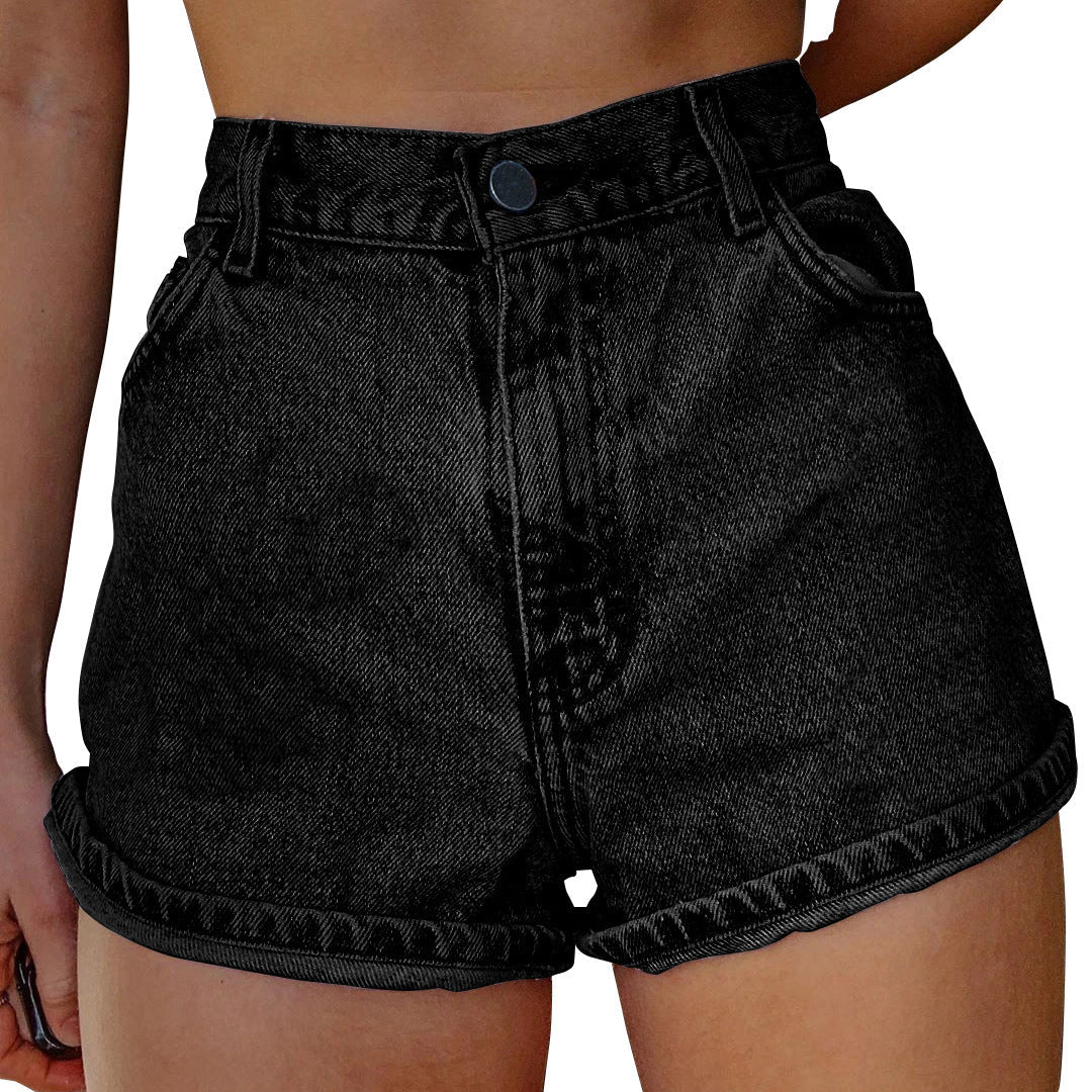 Lindey | Festival ready – denim short met hoge taille & borduursel