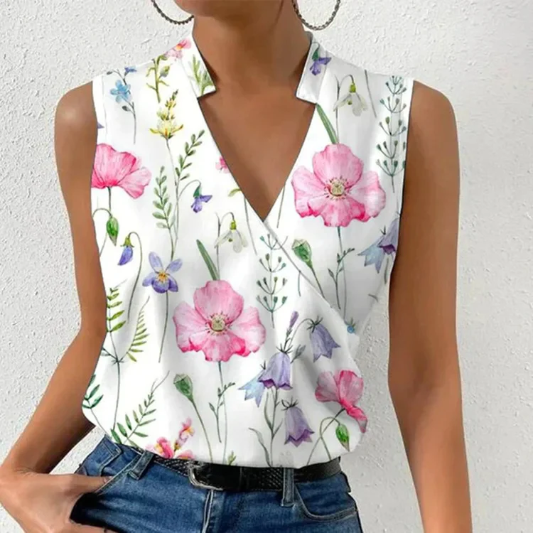 Brenda | Dames Blouse Mouwloos - Bloemenprint - V-Hals - Zomer Top