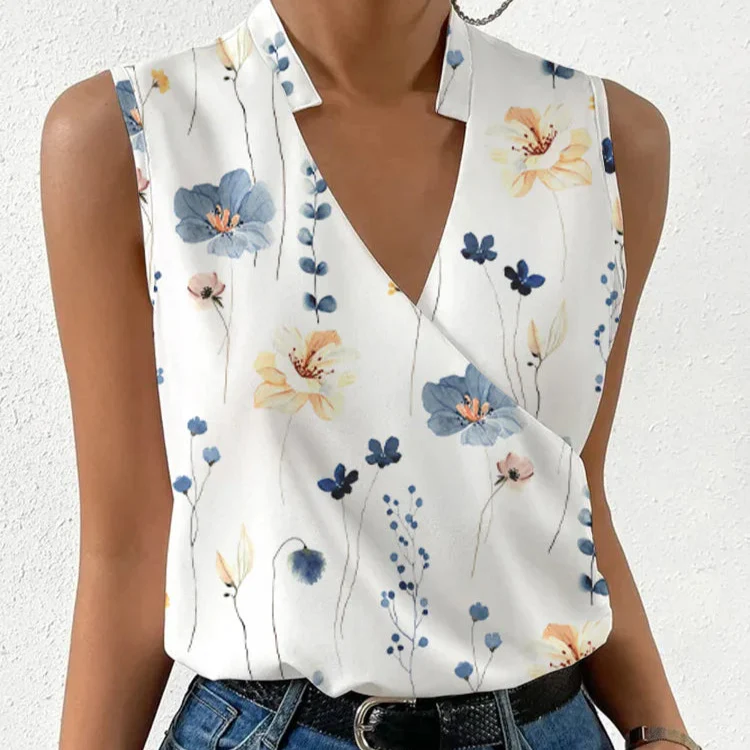 Brenda | Dames Blouse Mouwloos - Bloemenprint - V-Hals - Zomer Top