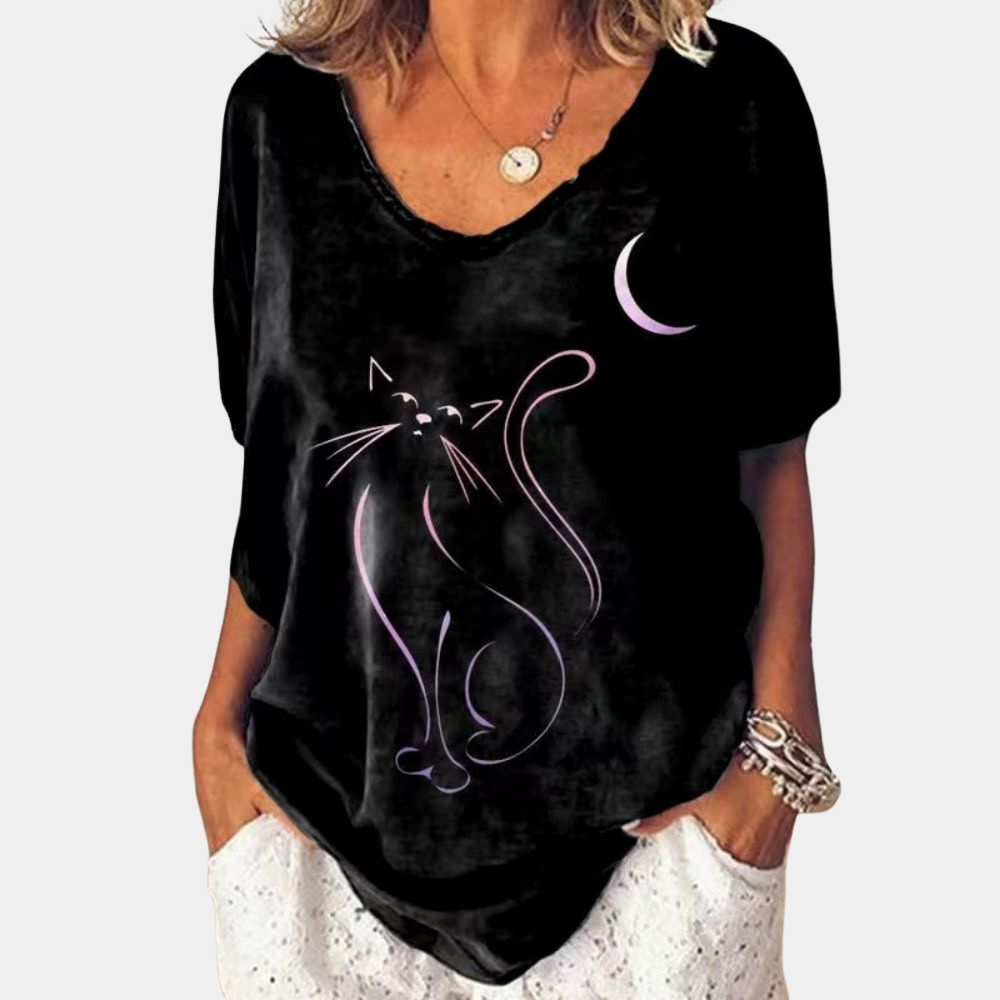 Gillina | Trendy Zomertopje met Kattenprint voor Dames