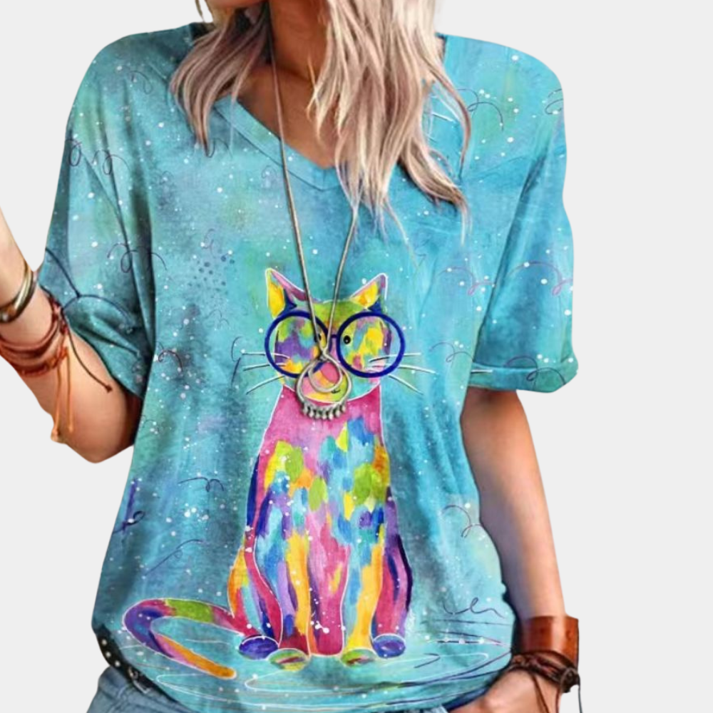 Gillina | Trendy Zomertopje met Kattenprint voor Dames