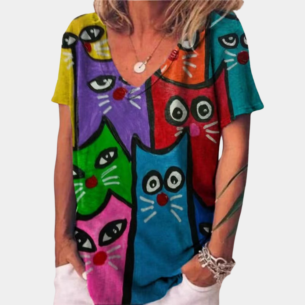 Gillina | Trendy Zomertopje met Kattenprint voor Dames