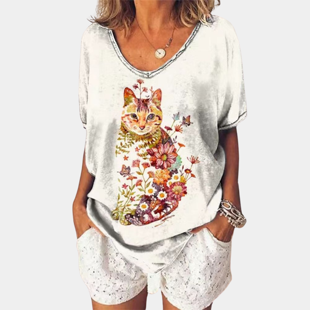 Gillina | Trendy Zomertopje met Kattenprint voor Dames