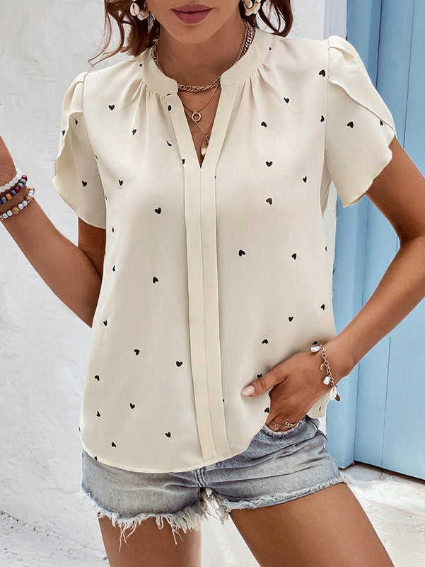 Luna | Vrouwelijke Zomerblouse met Liefdevolle Print en V-Hals