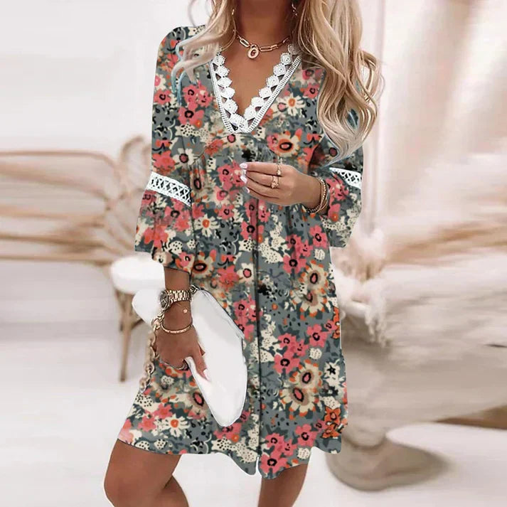 Isabeau | Boho Mini-jurk met Bloemenprint