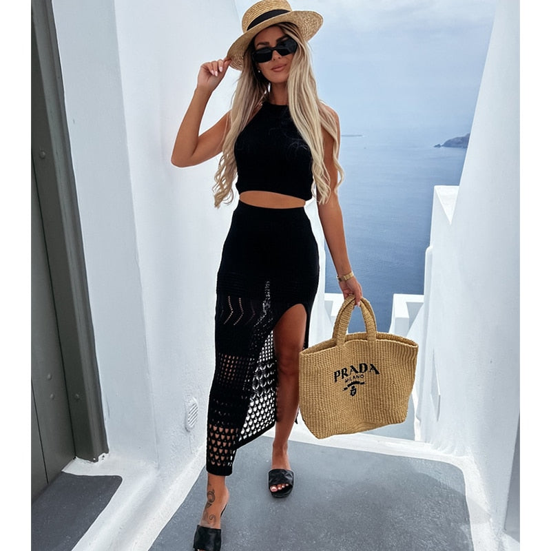 Valentina | Strand Outfit van Gehaakt Polyester - Tweedelige Zomerset