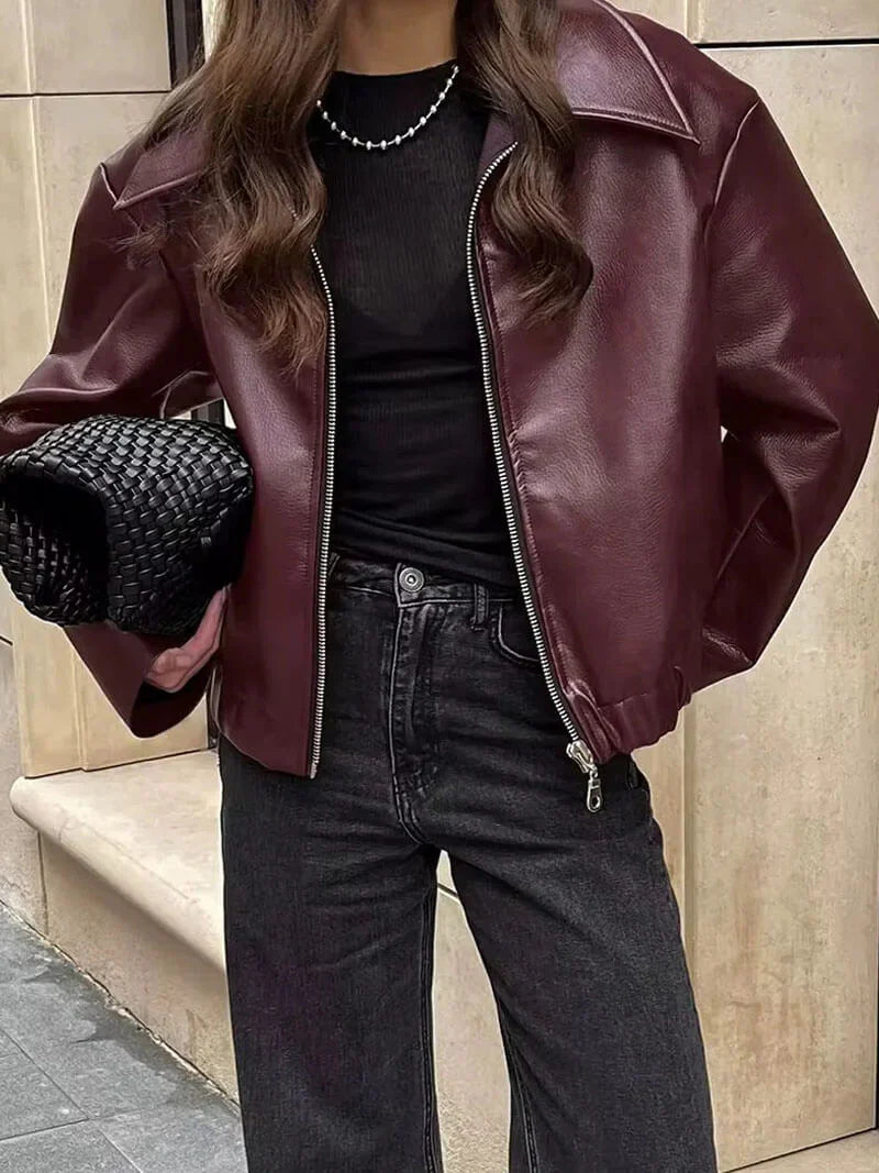 Celeste | Vintage bordeaux leren jas