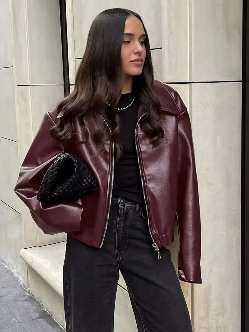 Celeste | Vintage bordeaux leren jas