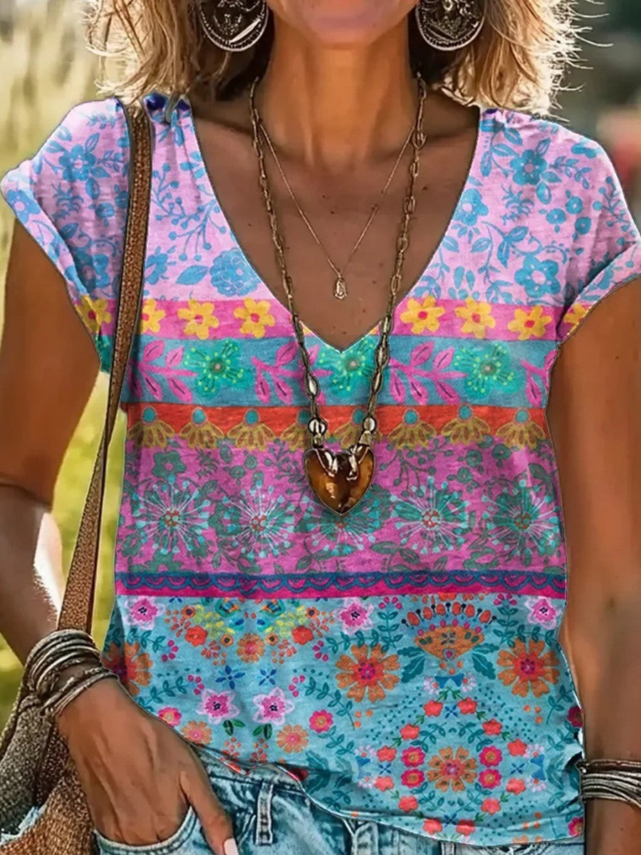 Brendy | Zomertopje met Bloemenprint en Elegante V-hals