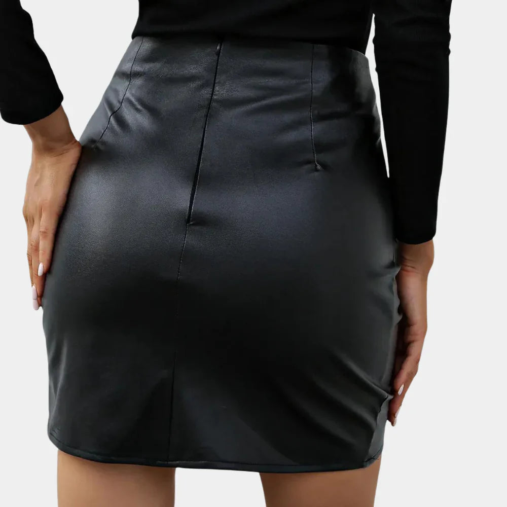 Simonea | Zomerse Gewikkelde Minirok in Lerenlook