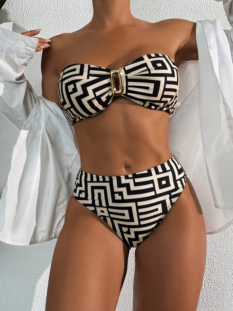 Victoire | Trendy Geometrische Bandeau Bikini Set