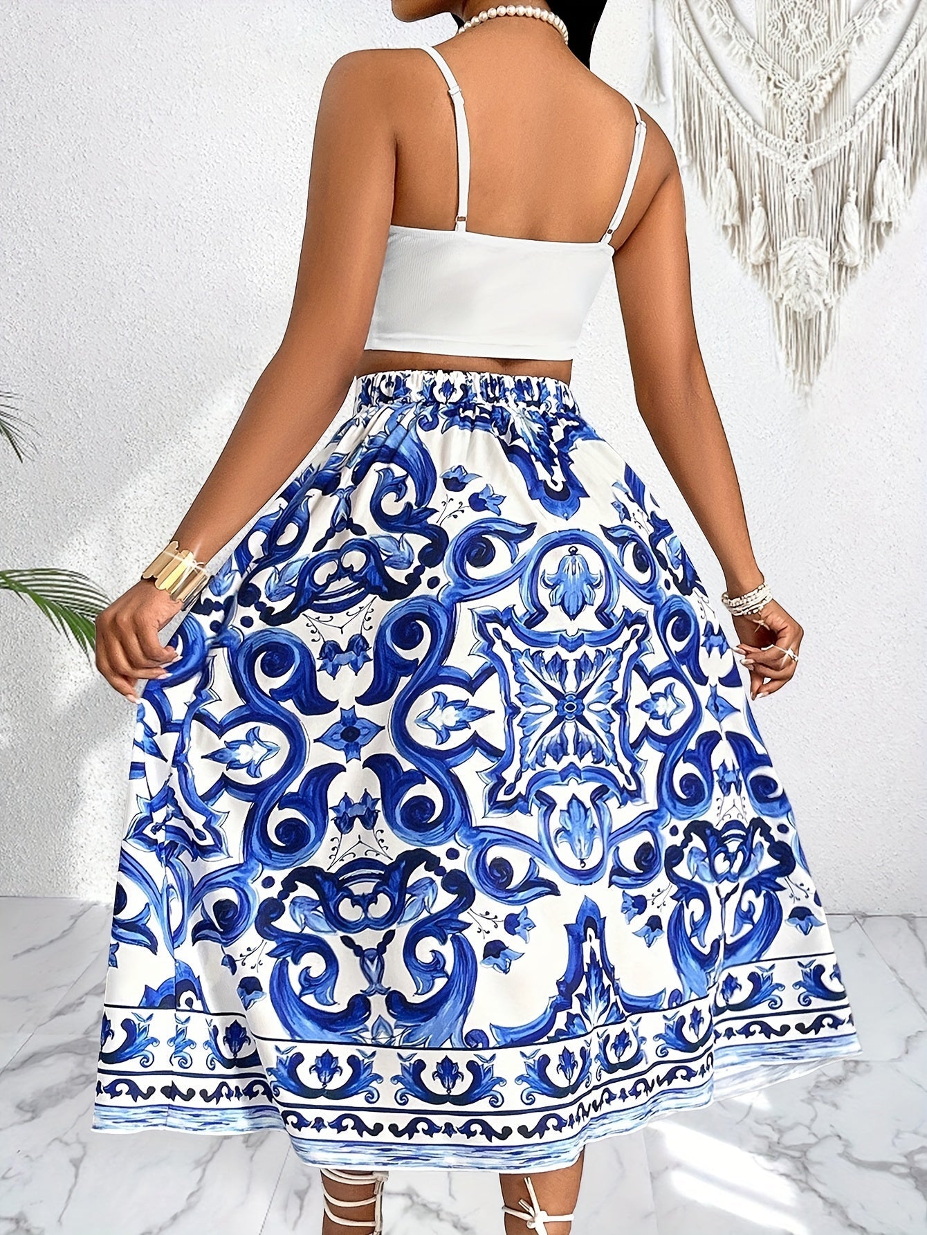 Amelia | Zomerse Rok & Top Set in Blauw-Wit – Vrouwelijk & Verfijnd