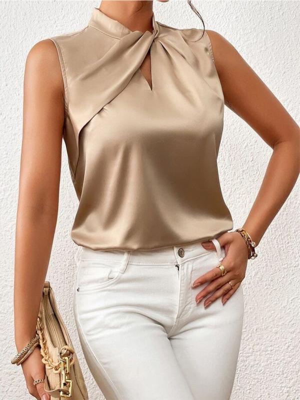Claire | Satijnen Damesblouse – Mouwloos met Gedraaide Hals