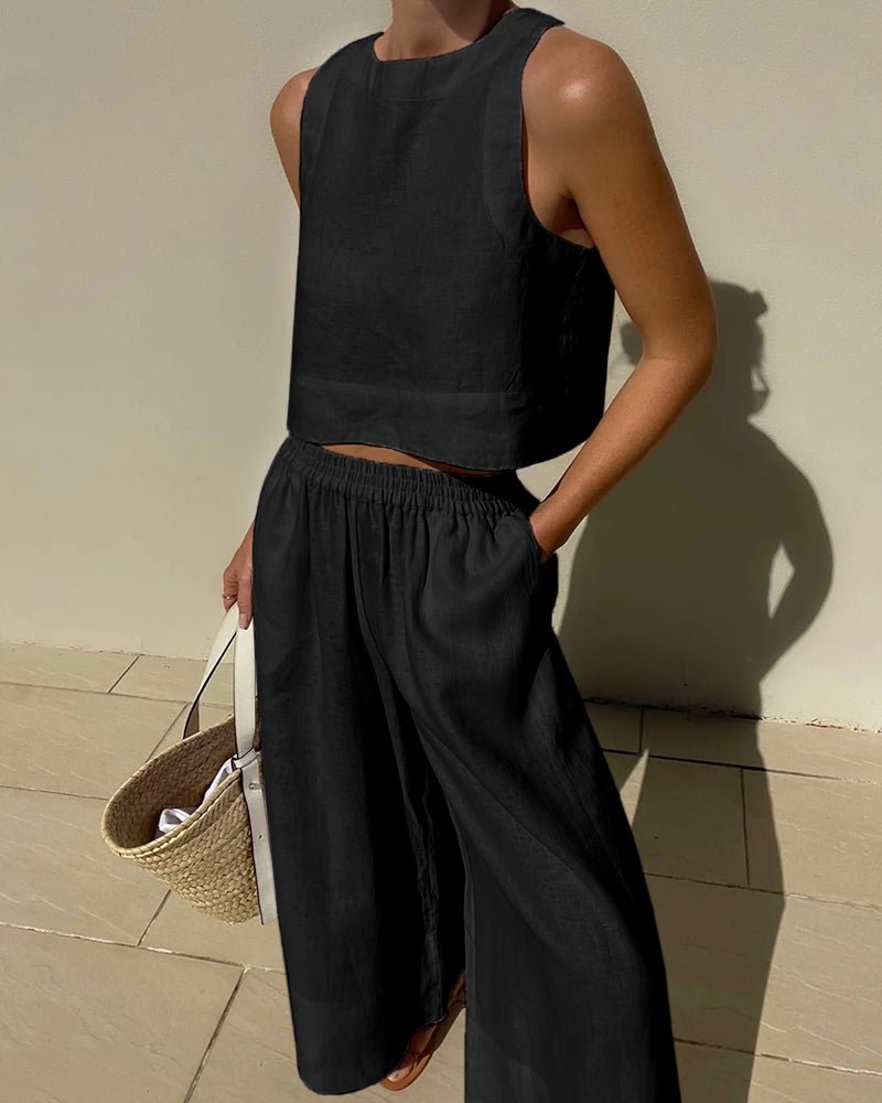 Nina | Cropped Top en High-Waist Broek - Tweedelige Zomerset