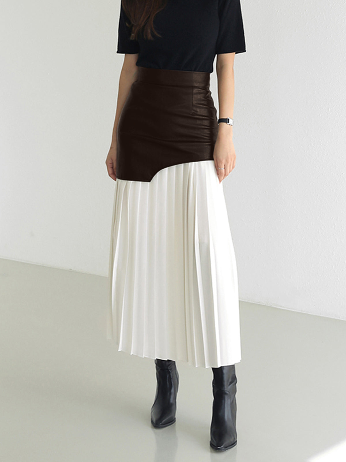 Ella | Gedurfde Chiffon Midi-Rok met Asymmetrische Patchwork