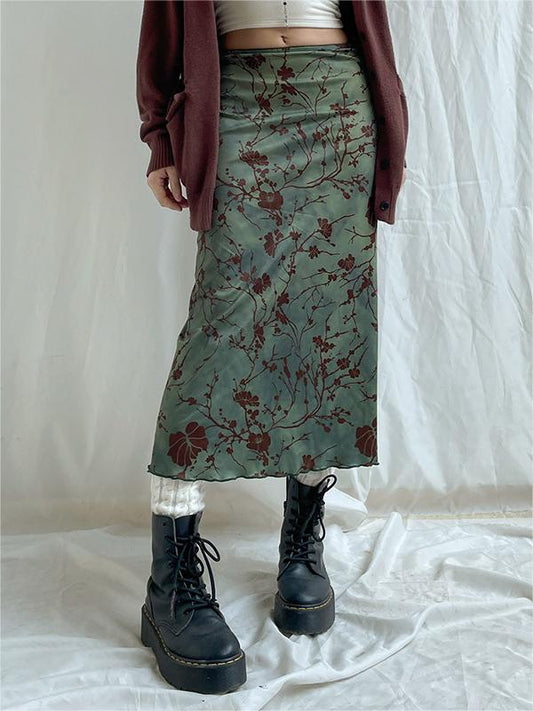 Alessia | Vintage midi rok bloemenprint