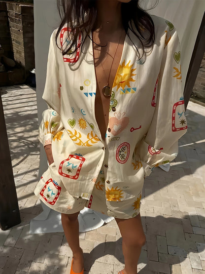 Zoe | Zomerse Overhemdjurk met Kleurrijke Print