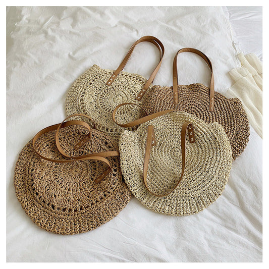 Leanie | Stijlvolle Rieten Dames Tas – Rond & Bohemian