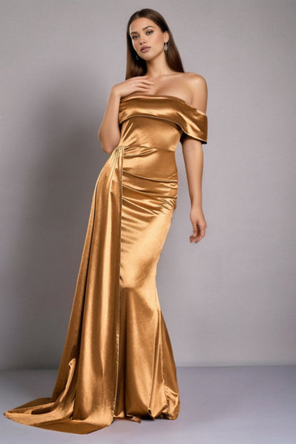 Seraphine | Off-Shoulder Satijnen Jurk met Elegante Glans