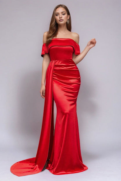 Seraphine | Off-Shoulder Satijnen Jurk met Elegante Glans