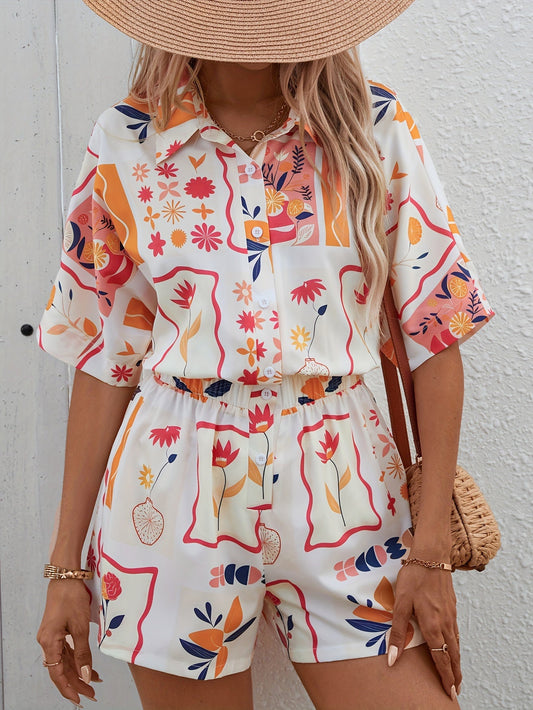 Mila | Dames Korte Set met Levendige Zomerprints