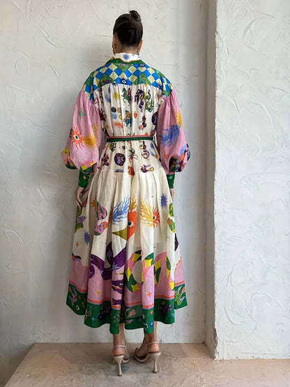Adeline | Zwierige maxi-jurk met abstracte zomerse print