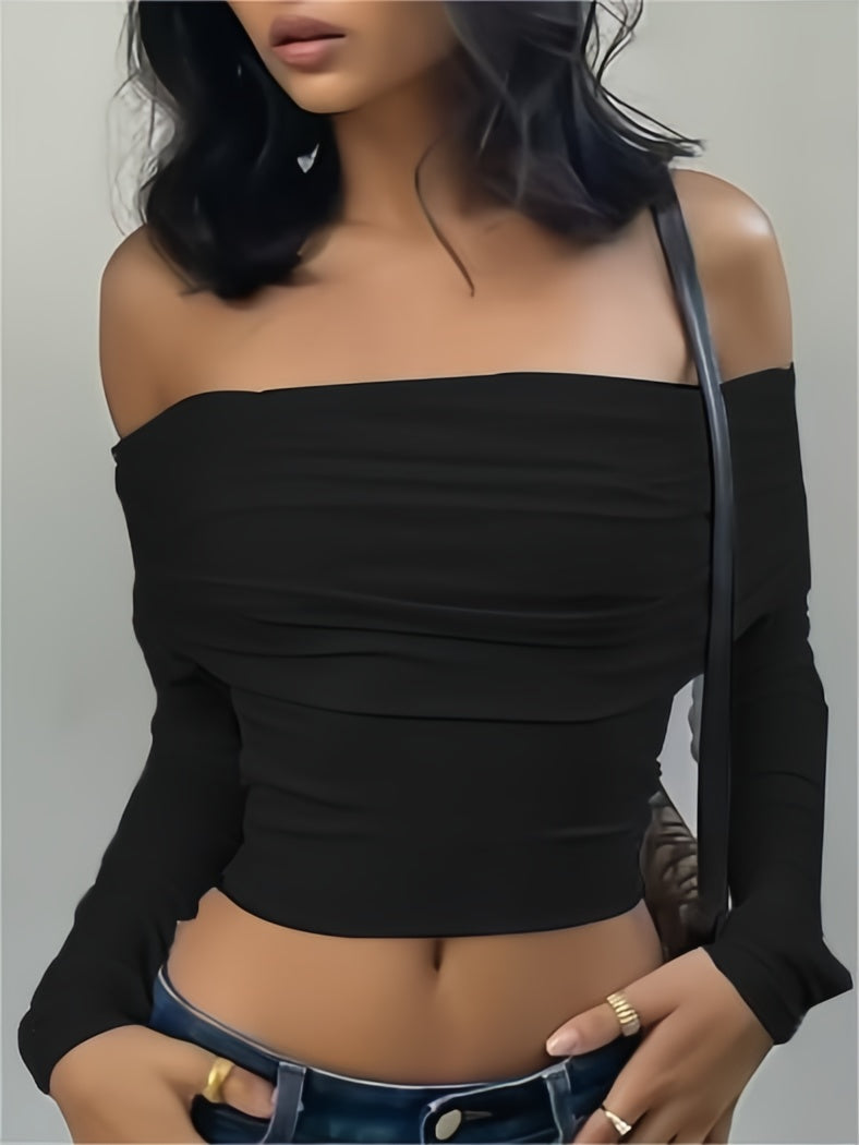 Elisa | Off shoulder crop top met lange mouwen