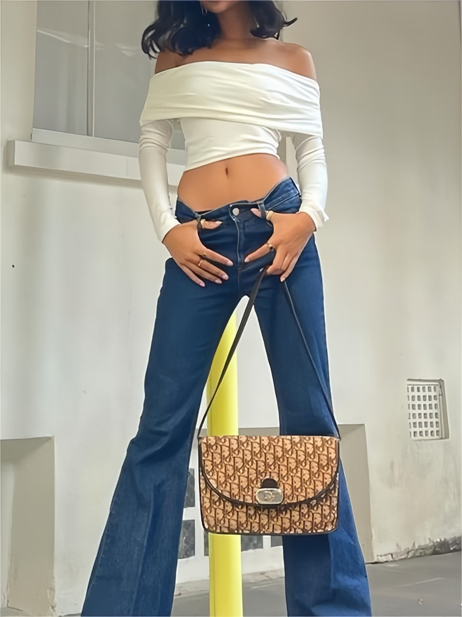 Elisa | Off shoulder crop top met lange mouwen