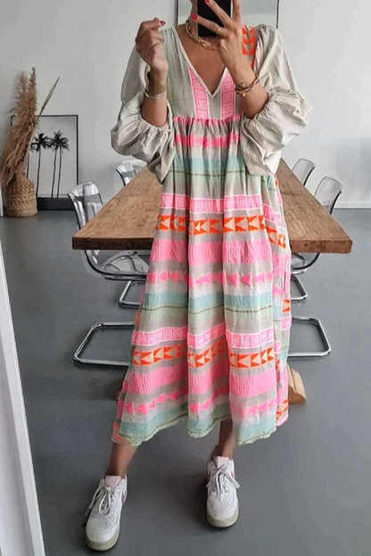 Kimberly | Vloeiende Zomerjurk met Speelse Kleurenpracht