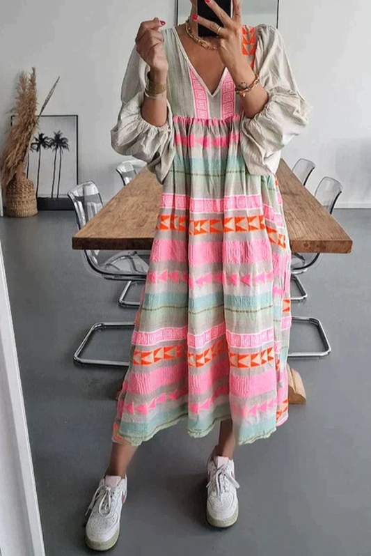 Kimberly | Vloeiende Zomerjurk met Speelse Kleurenpracht