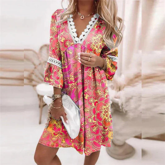 Isabeau | Boho Mini-jurk met Bloemenprint
