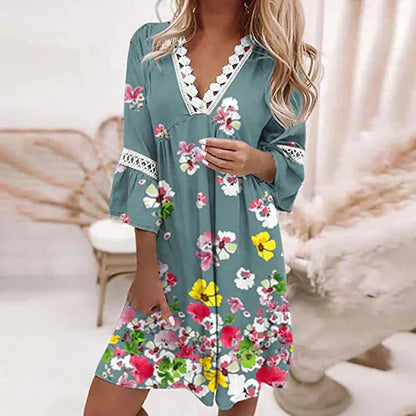 Isabeau | Boho Mini-jurk met Bloemenprint