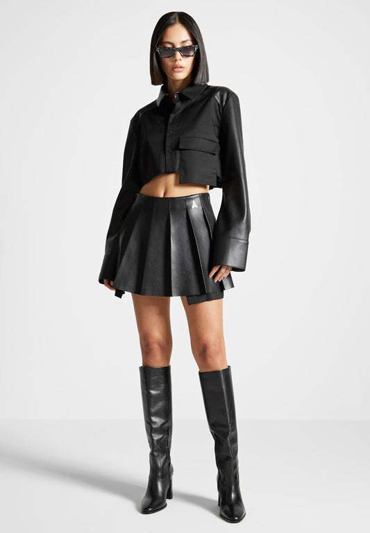 Lynn | Rock Chic Rok met Plooien in Zwart Vegan Leder