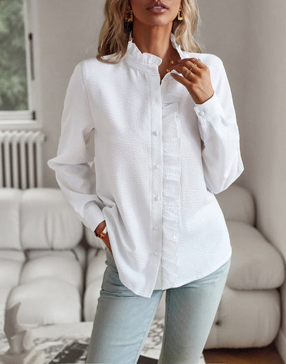 Marrianne | Elegante Ruffle Blouse met Opstaande Kraag voor Dames – Verkrijgbaar in Meerdere Kleuren