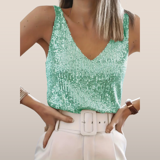 Elisa | Zomerse Mouwloze Glittertop met Vrouwelijke Flair