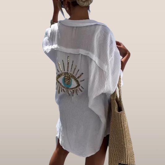 Kels | Zomerse Tuniek met Subtiel Gouden Accent en Relaxte Fit