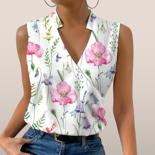 Brenda | Dames Blouse Mouwloos - Bloemenprint - V-Hals - Zomer Top
