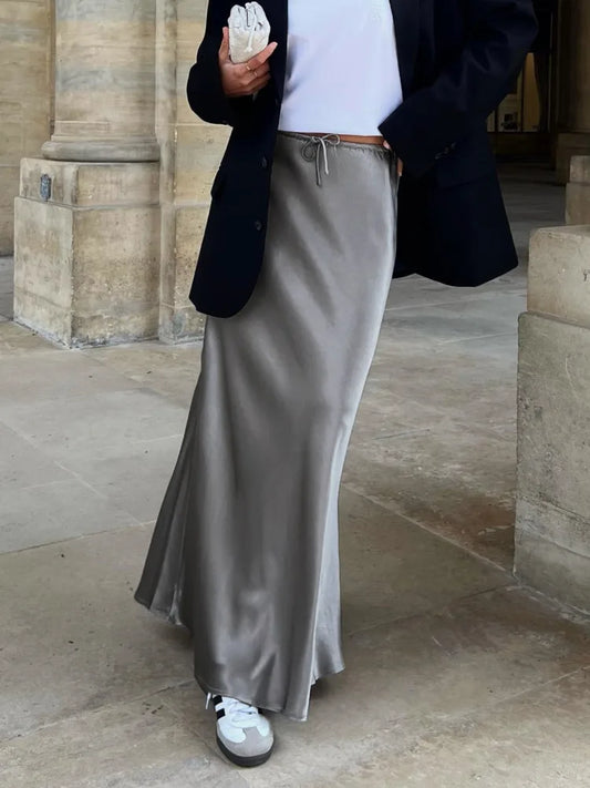 Sienne | Chique Lange Satijnen Rok met Elastische Taille