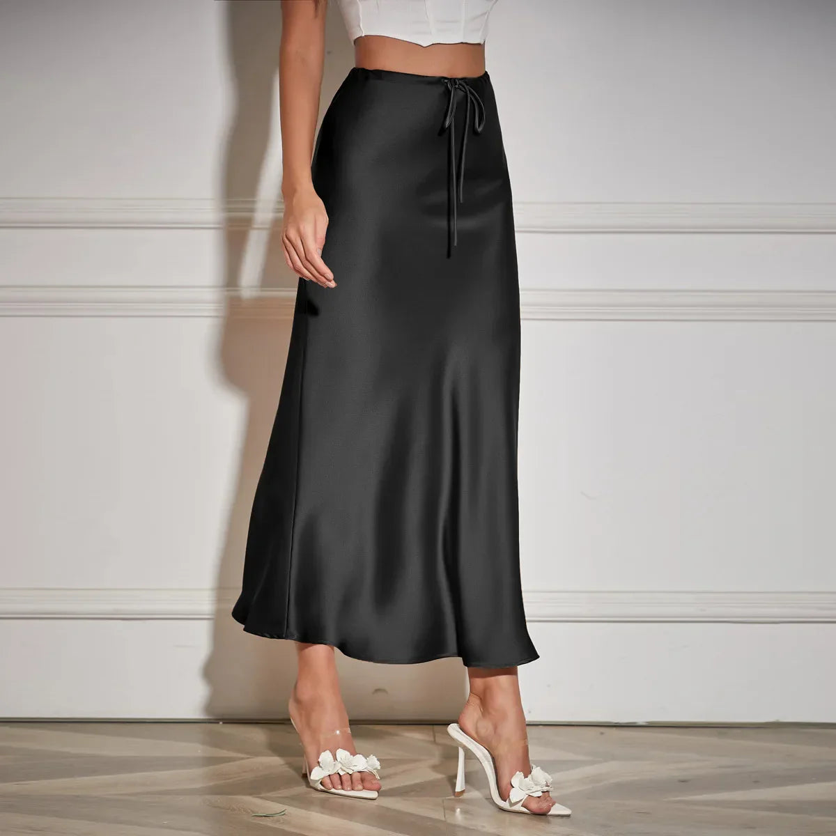 Sienne | Chique Lange Satijnen Rok met Elastische Taille