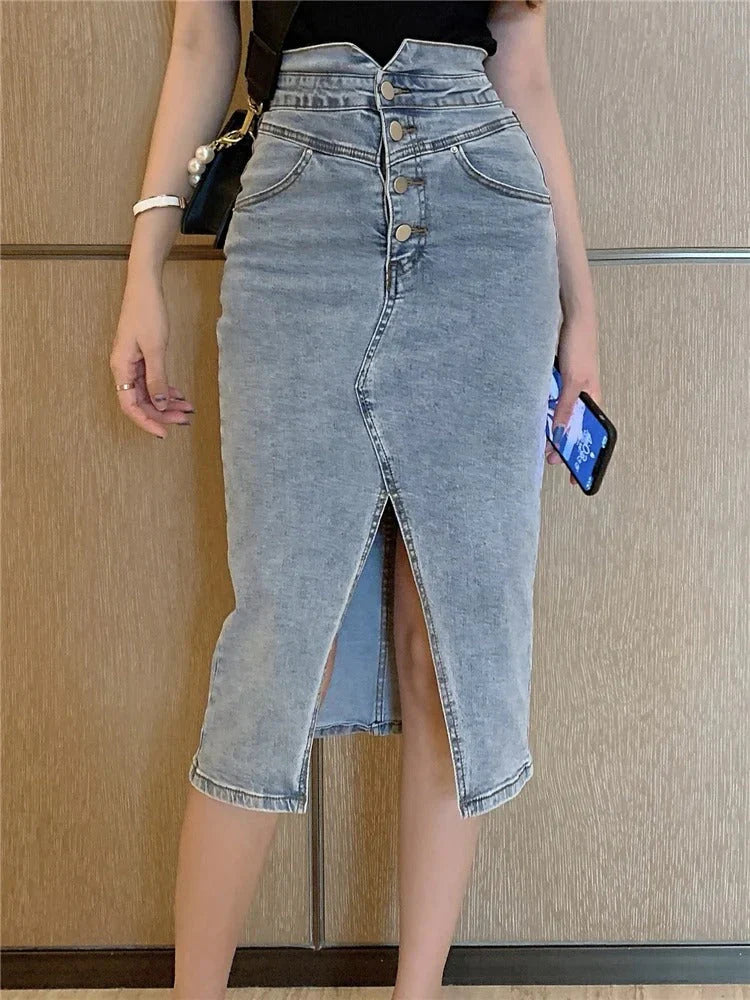 Messia | Zomerse Midi Spijkerrok voor Dames in Denim