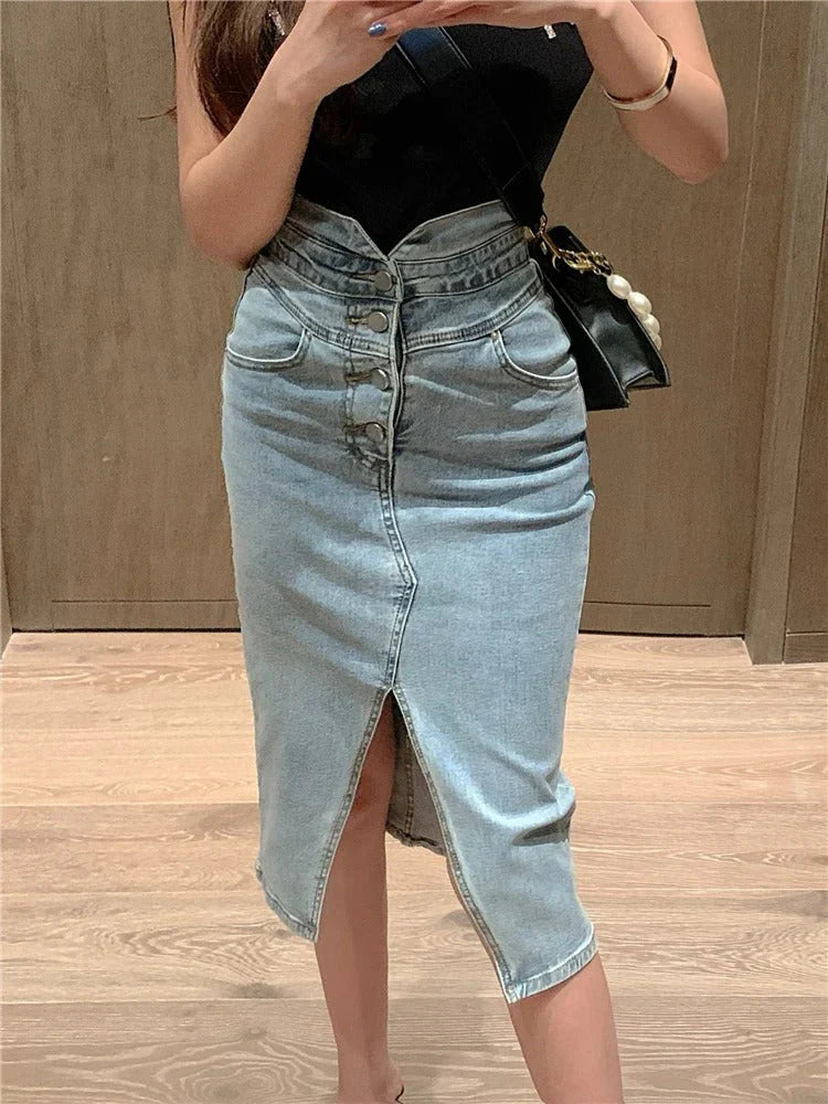 Messia | Zomerse Midi Spijkerrok voor Dames in Denim