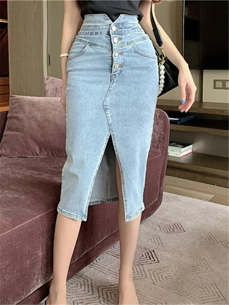 Messia | Zomerse Midi Spijkerrok voor Dames in Denim