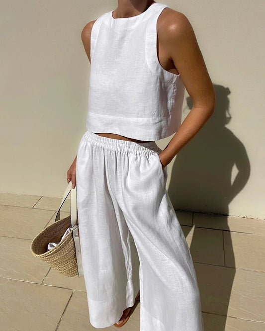 Nina | Cropped Top en High-Waist Broek - Tweedelige Zomerset