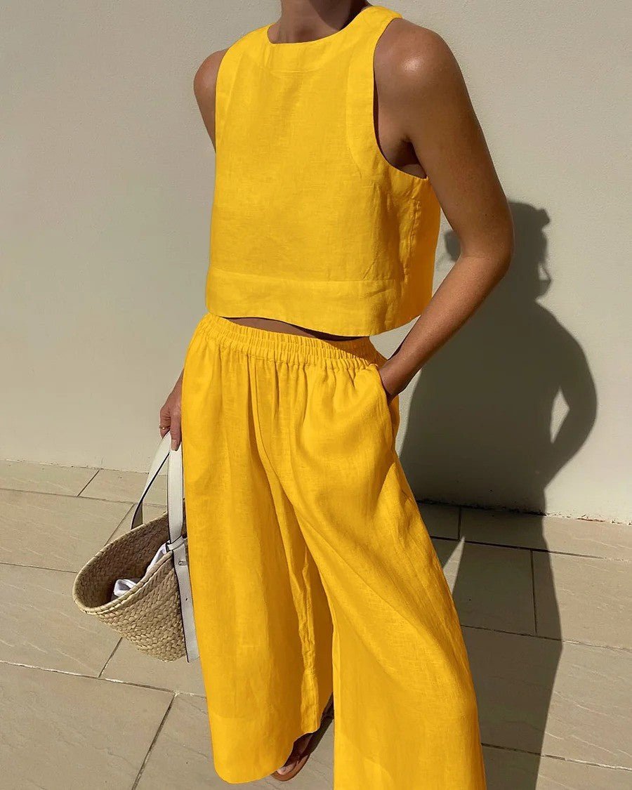 Nina | Cropped Top en High-Waist Broek - Tweedelige Zomerset
