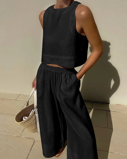 Nina | Cropped Top en High-Waist Broek - Tweedelige Zomerset