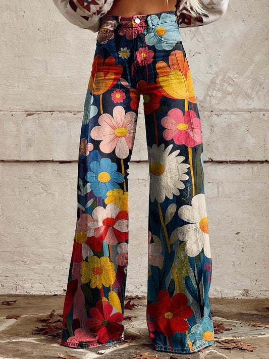 Taela | Relaxte Damesbroek met Bloemenmotief en Losse Fit